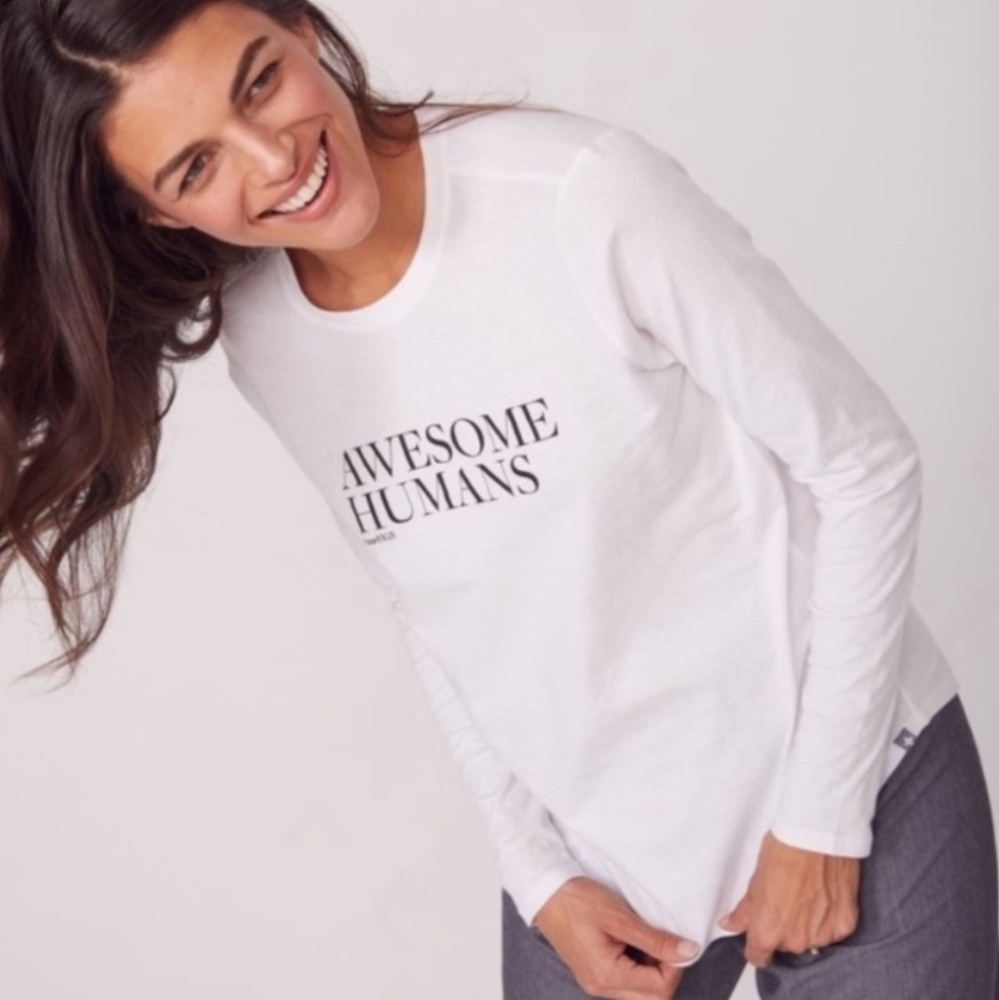 NWT Figs White Long Sleeve Tee with 'Awesome Humans' Print - Size XS‎